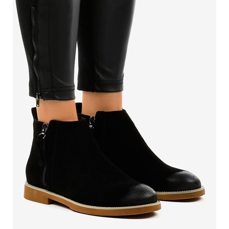 Cizme plate negre pentru femei, cu fermoar 6830-PA negru 1