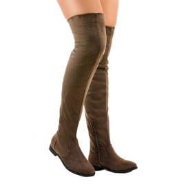 Cizme plate peste genunchi maro BM131 verde 1
