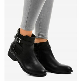 Cizme plate negre cu bandă elastică și paiete C298-1 negru 2