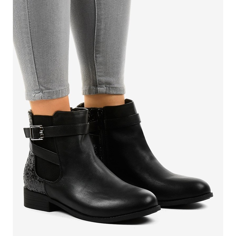 Cizme plate negre cu bandă elastică și paiete C298-1 negru 1