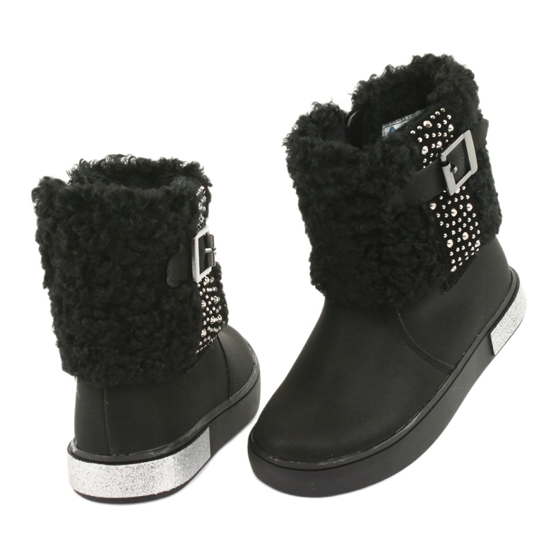 American Club Cizme de fete cu blană GC35 cu paiete negre negru 4 American Club Cizme de fete cu blană GC35 cu paiete negre negru 4