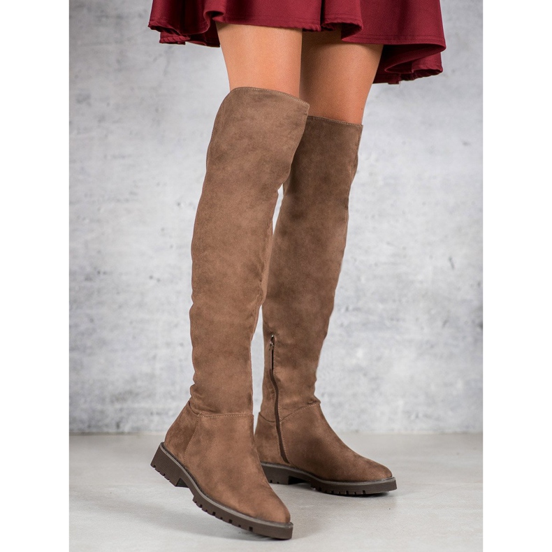 Kylie Cizme cu toc plat maro 1 Kylie Cizme cu toc plat maro 1