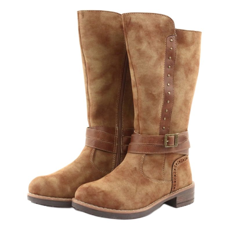 Cizme lungi American Club GC31 cu strasuri maro 3