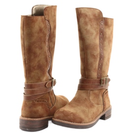 Cizme lungi American Club GC31 cu strasuri maro 4