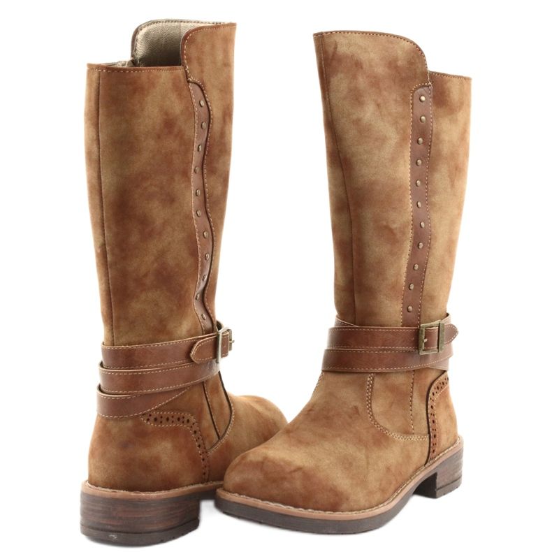 Cizme lungi American Club GC31 cu strasuri maro 4