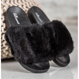 Bona Papuci Cu Blana negru 1
