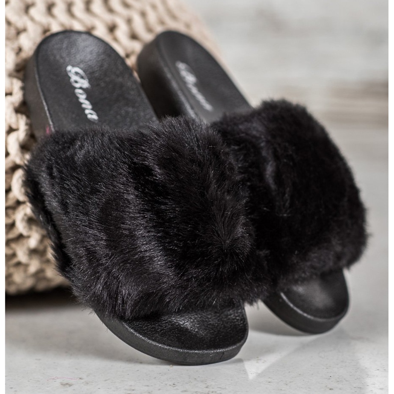 Bona Papuci Cu Blana negru 1