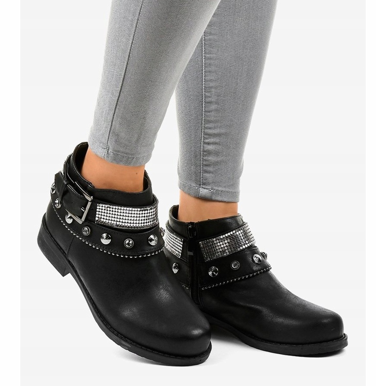 Ghete negre decorate cu fermoar LL178 negru 2