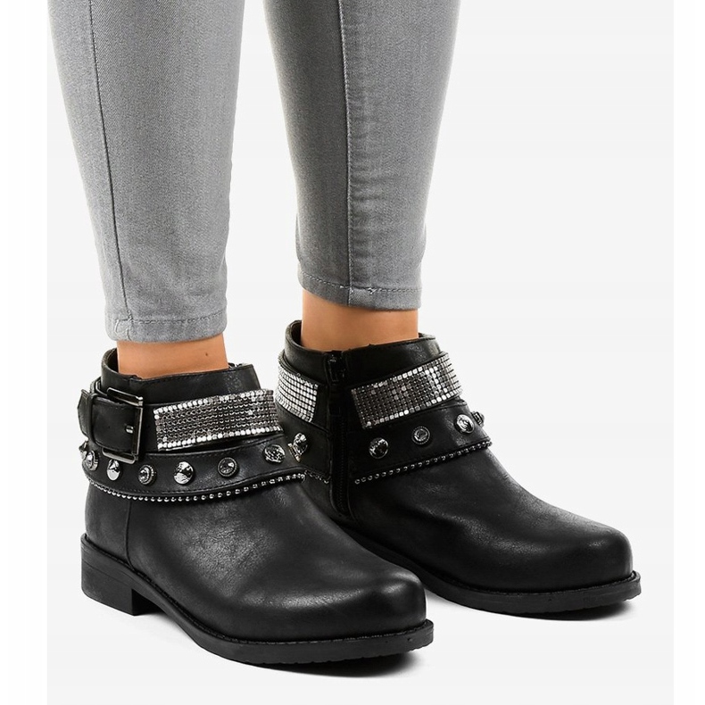 Ghete negre decorate cu fermoar LL178 negru 1