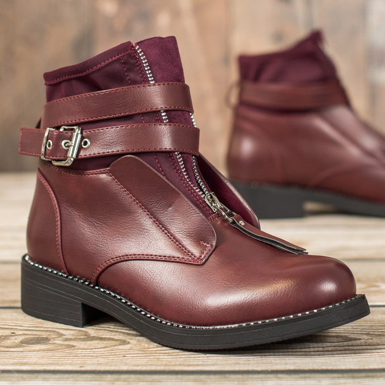 SHELOVET Ghete burgund cu fermoar roșu 2