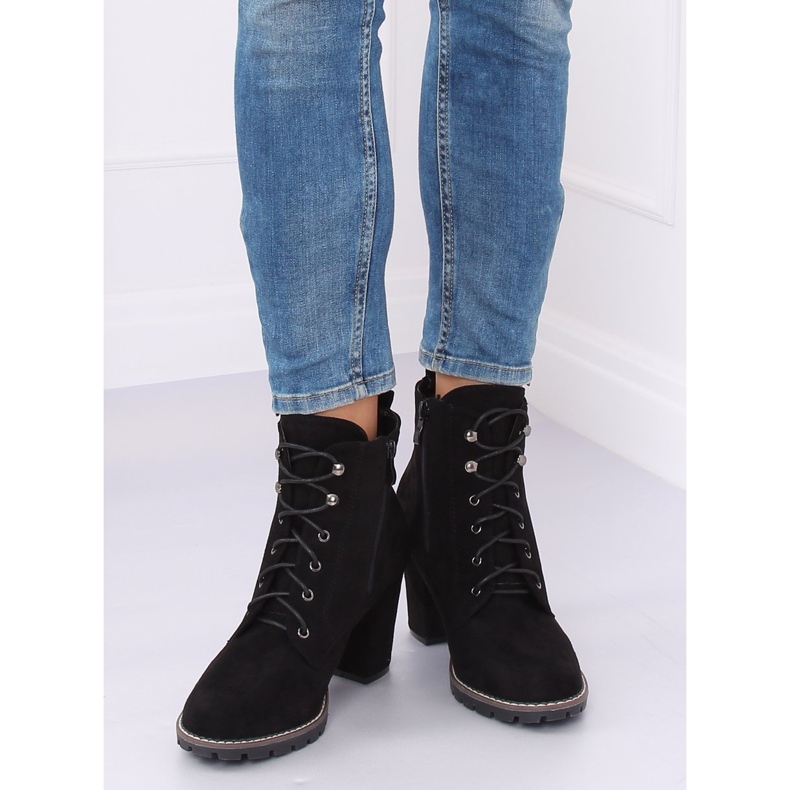 Cizme negre cu toc și dantelă 7081 Negre negru 2