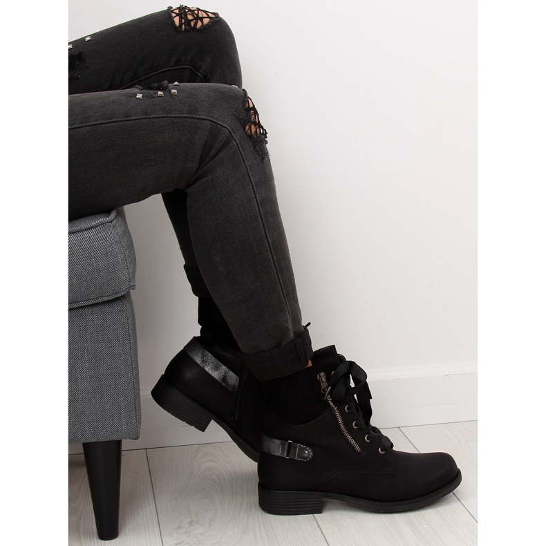 Cizme negre cu negru dantelat 17103-2 Negru II de calitate 1