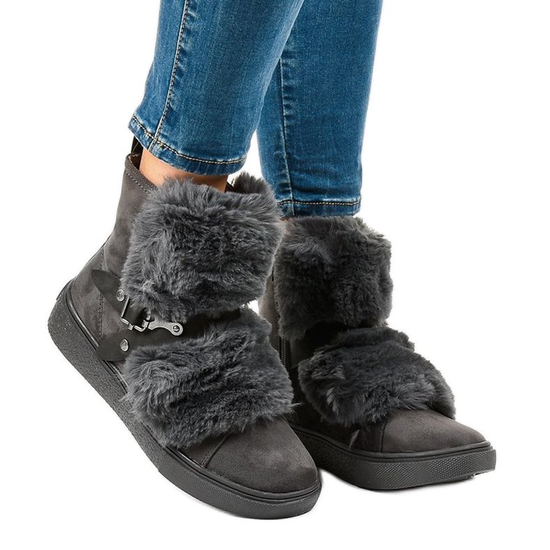 Cizme izolate din piele de căprioară gri GF-QB08 1 Cizme izolate din piele de căprioară gri GF-QB08 1