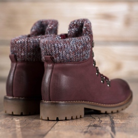 SHELOVET Cizme cu cordon burgund roșu 1 SHELOVET Cizme cu cordon burgund roșu 1