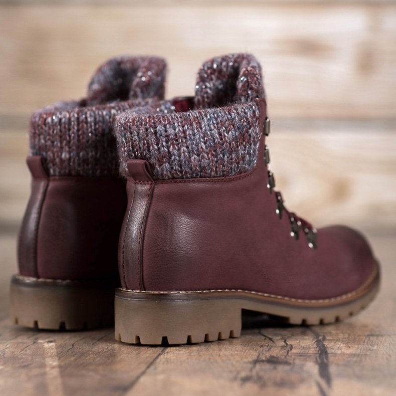 SHELOVET Cizme cu cordon burgund roșu 1 SHELOVET Cizme cu cordon burgund roșu 1