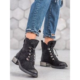 Goodin Ghete din piele de căprioară cu nervuri negru 2