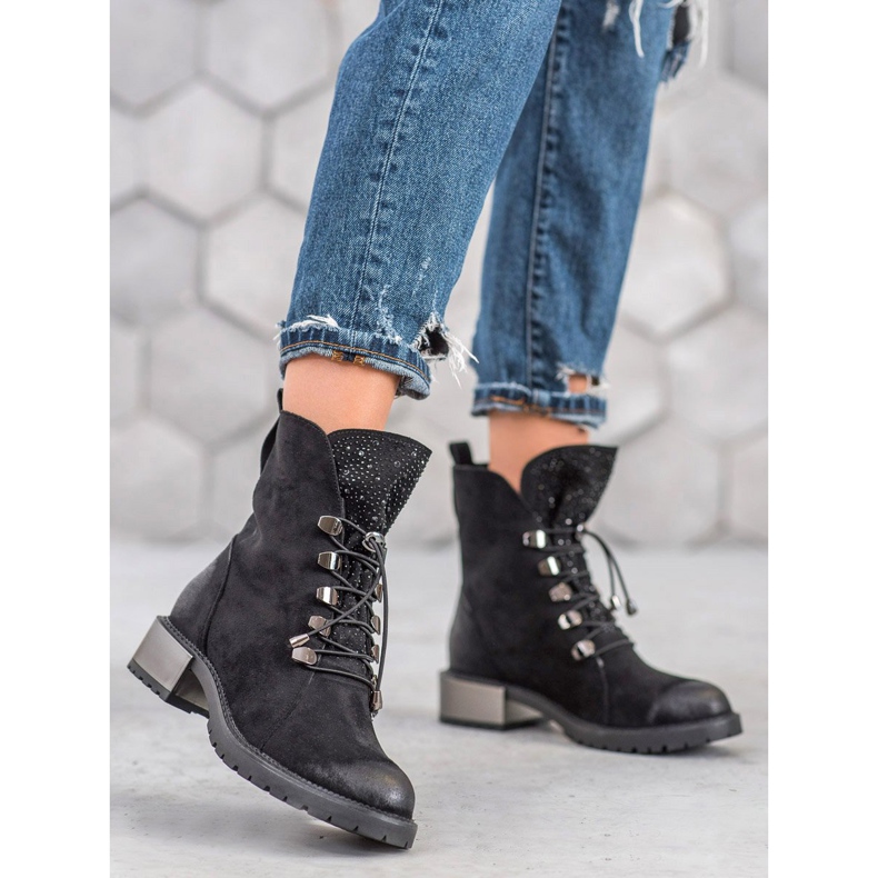 Goodin Ghete din piele de căprioară cu nervuri negru 2