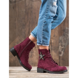 SHELOVET Cizme din piele de căprioară burgundă roșu 1