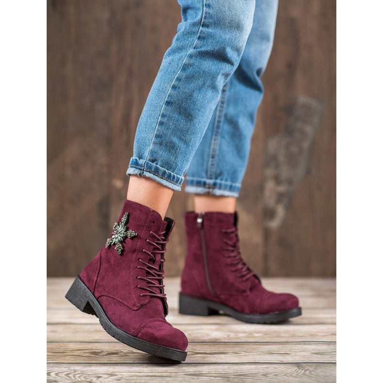 SHELOVET Cizme din piele de căprioară burgundă roșu 2