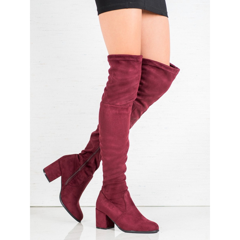 Ideal Shoes Cizme din piele de căprioară roșu 2