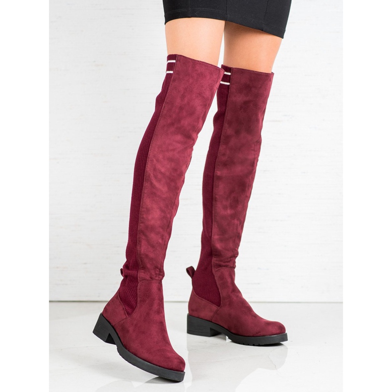 Ideal Shoes Cizme din piele de căprioară roșu 2 Ideal Shoes Cizme din piele de căprioară roșu 2