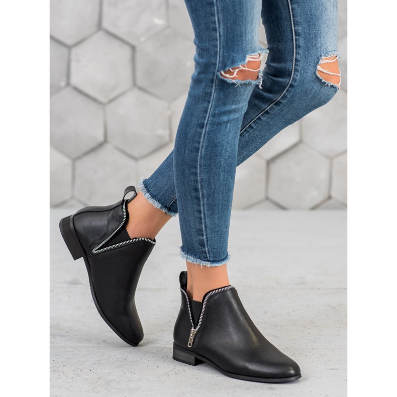 Cm Paris Cizme Chelsea cu fermoar decorativ negru 1