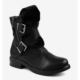 Cizme plate negre cu blană 1061A-PA negru 1