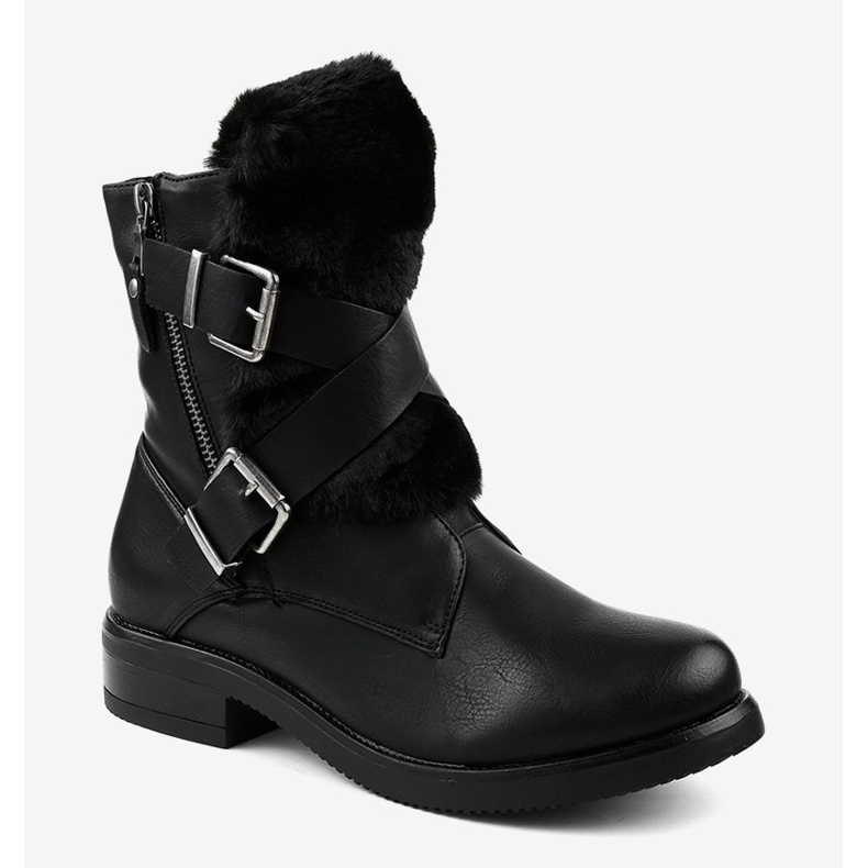 Cizme plate negre cu blană 1061A-PA negru 1 Cizme plate negre cu blană 1061A-PA negru 1