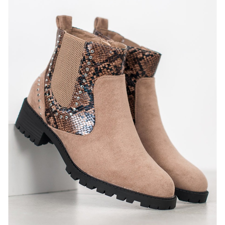 Small Swan Cizme Chelsea cu imprimeu de șarpe bej multicolor 1