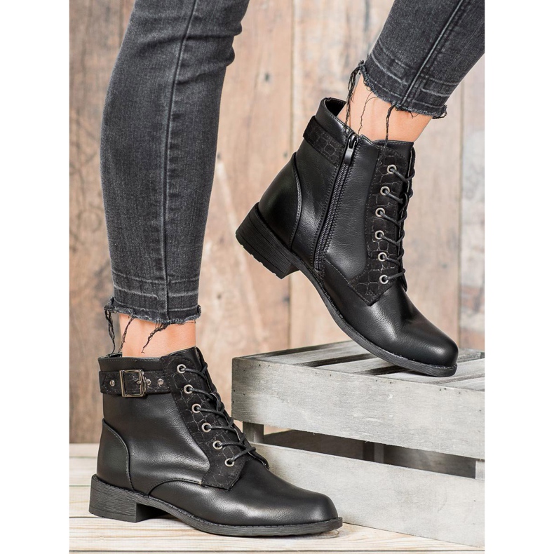 Small Swan Ghete clasice cu dantelă negru 2