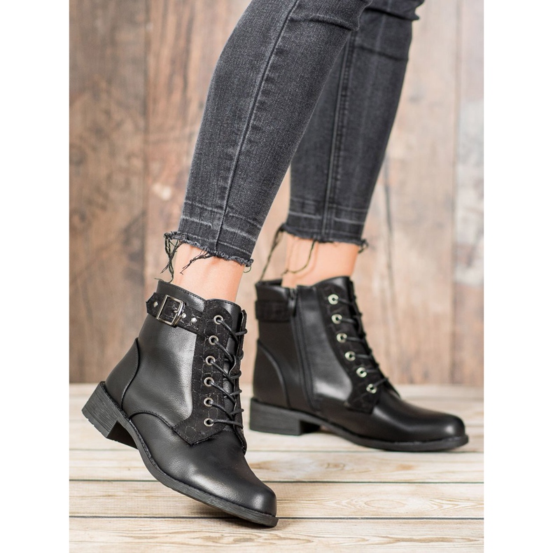 Small Swan Ghete clasice cu dantelă negru 1