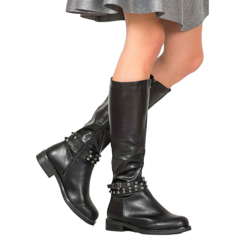 SHELOVET Cizme negre cu zirconiu cubic negru 1