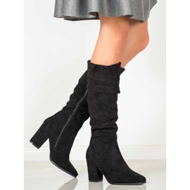 SHELOVET Cizme cu toc înalt din piele de căprioară negru 1