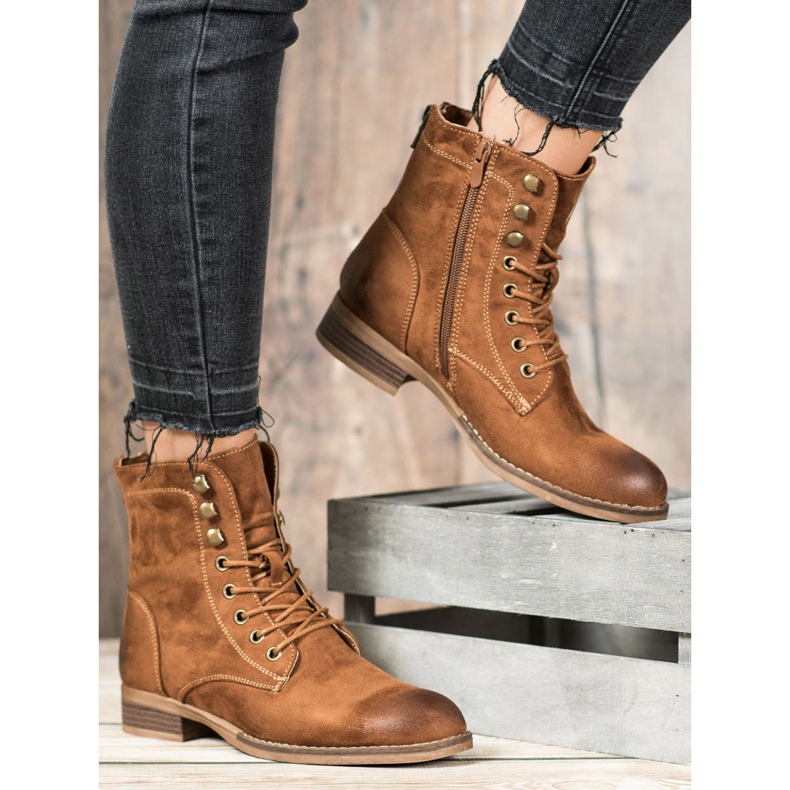 Goodin Trappere elegante din piele de căprioară maro 2