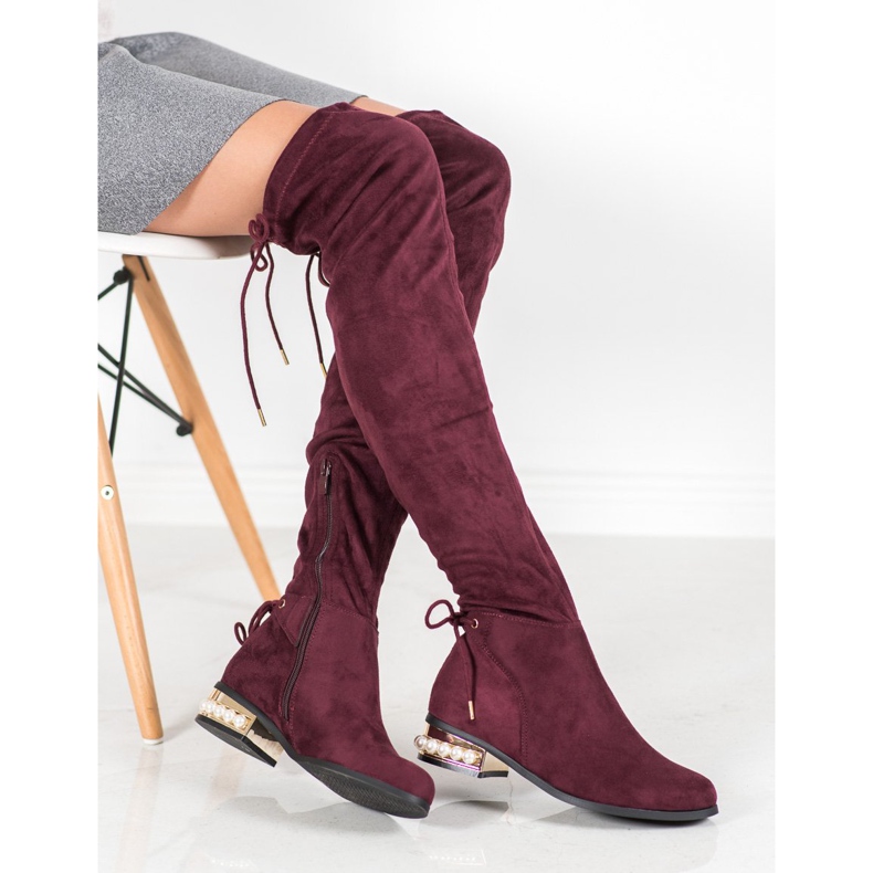 Cm Paris Cizme înalte la coapsă cu toc decorativ roșu 1