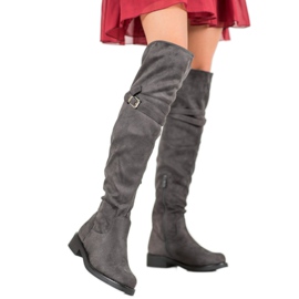 Ideal Shoes Cizme elegante cu cataramă gri 1