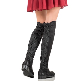 Forever Folie Cizme din piele de căprioară cu legătură negru 2