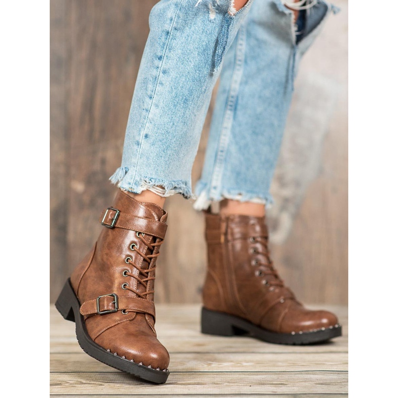 Cm Paris Cizme cu cordon cu cataramă maro 2