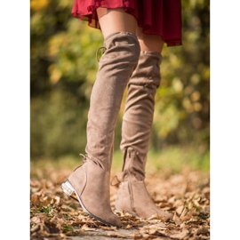 Cm Paris Cizme înalte la coapsă cu toc decorativ maro 1