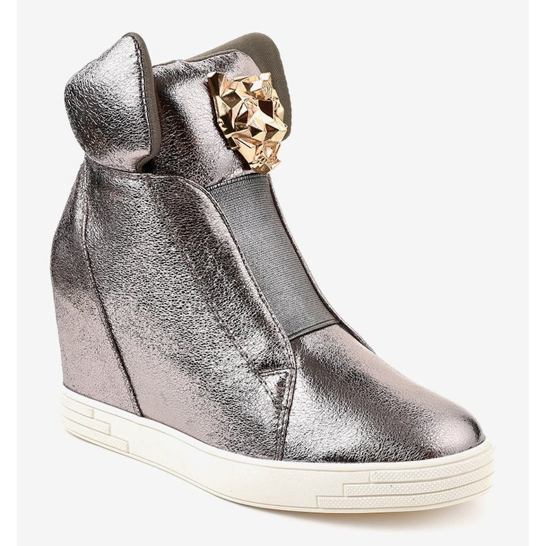 Adidași argintii pe tocul cu pene jaguar KLS-105-4 gri 1