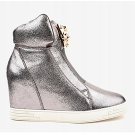 Adidași argintii pe tocul cu pene jaguar KLS-105-4 gri 2