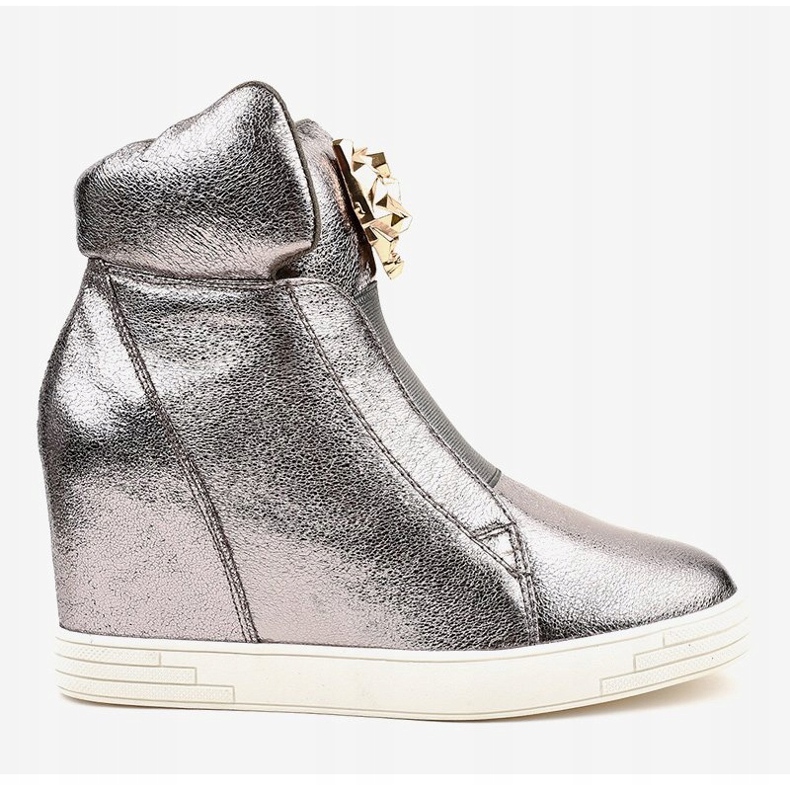 Adidași argintii pe tocul cu pene jaguar KLS-105-4 gri 2