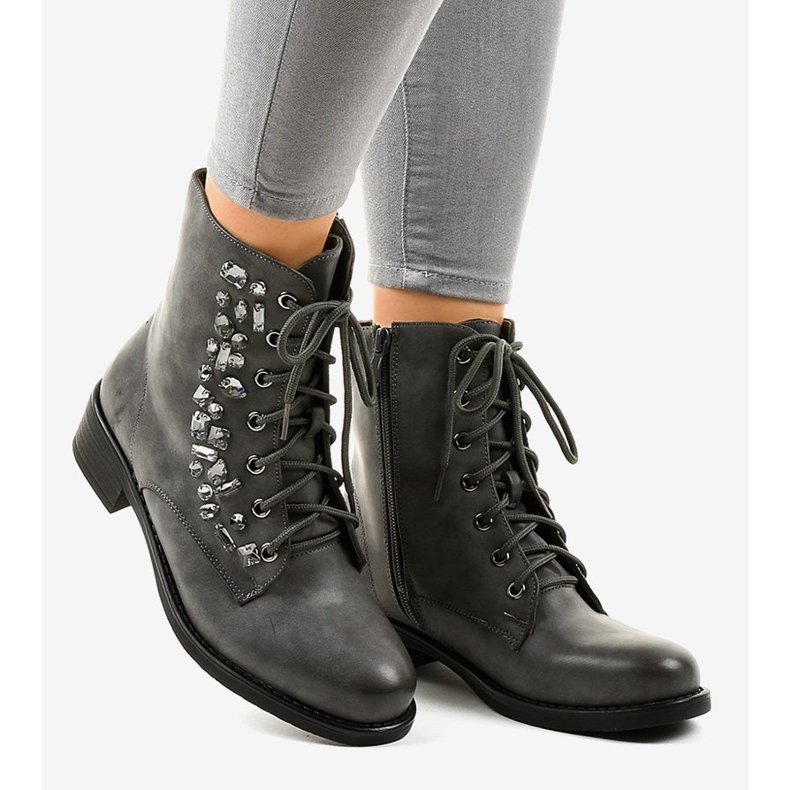 Cizme plate gri cu pietre 0-268 2