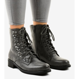 Cizme plate gri cu pietre 0-268 1