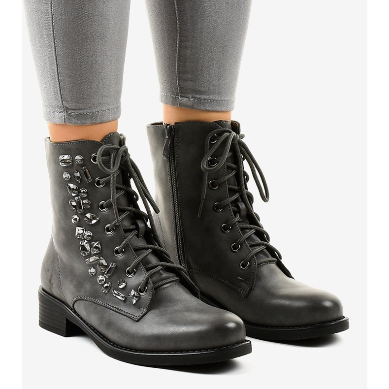 Cizme plate gri cu pietre 0-268 1