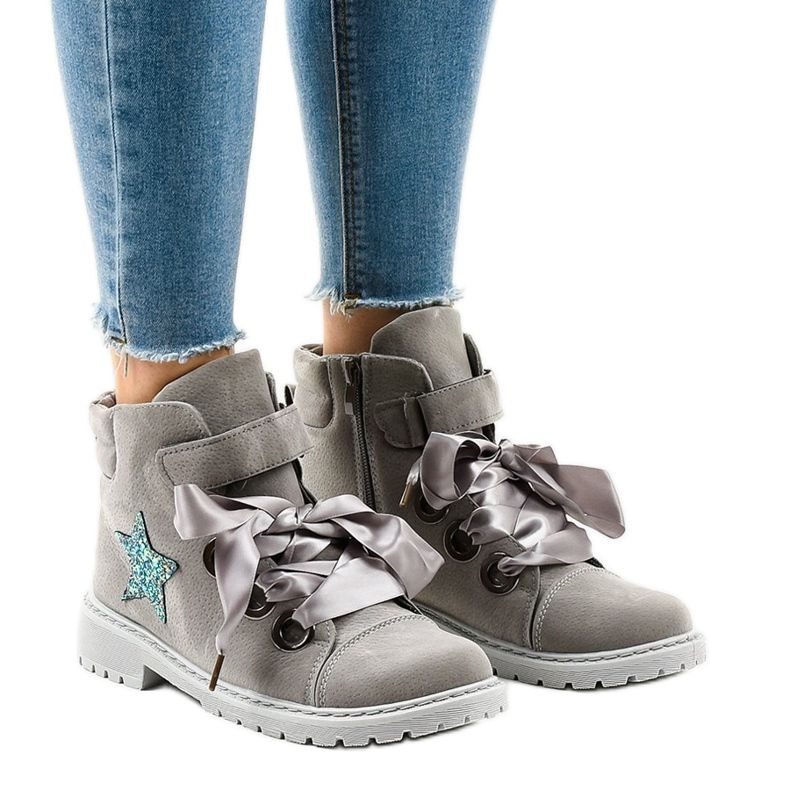 Cizme de drumeție gri cu stea TL51-3 1