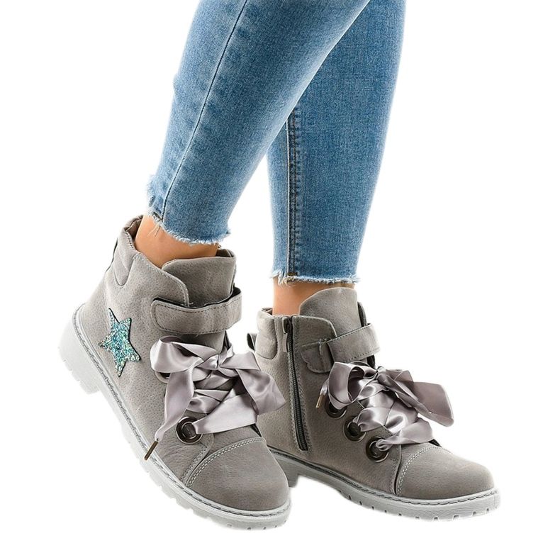 Cizme de drumeție gri cu stea TL51-3 2 Cizme de drumeție gri cu stea TL51-3 2