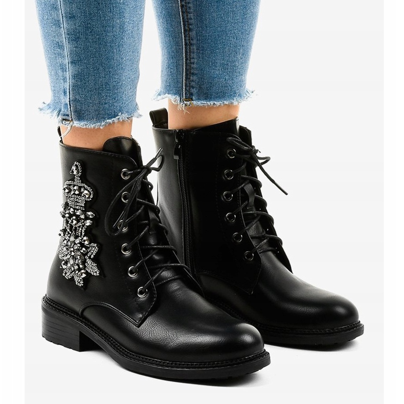 Cizme plate negre cu pietre BH5501 negru 1 Cizme plate negre cu pietre BH5501 negru 1