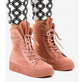 Cizme plate din piele de căprioară 7-3727B roz 1