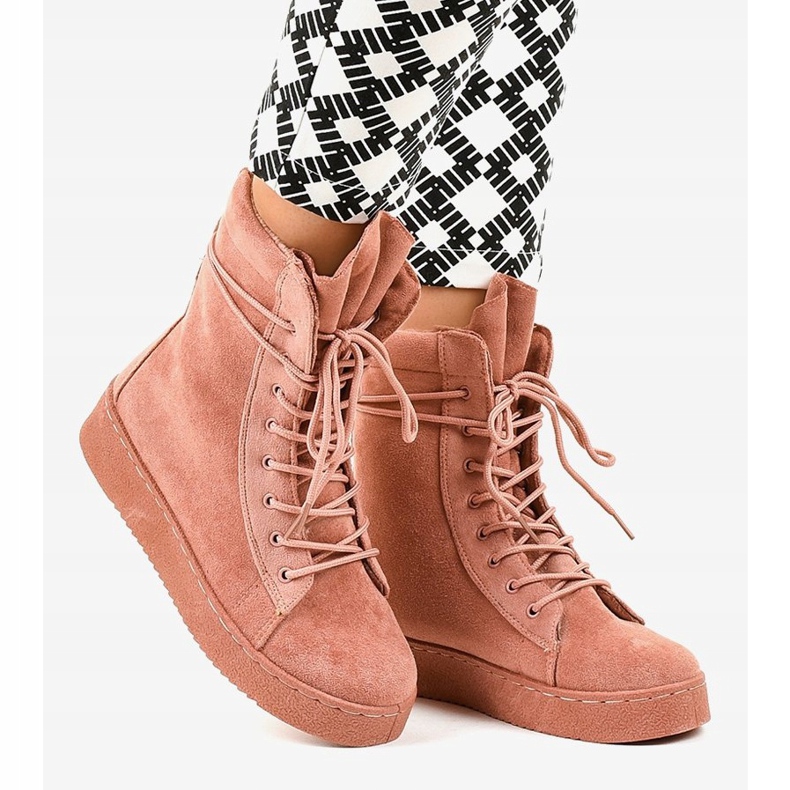 Cizme plate din piele de căprioară 7-3727B roz 2